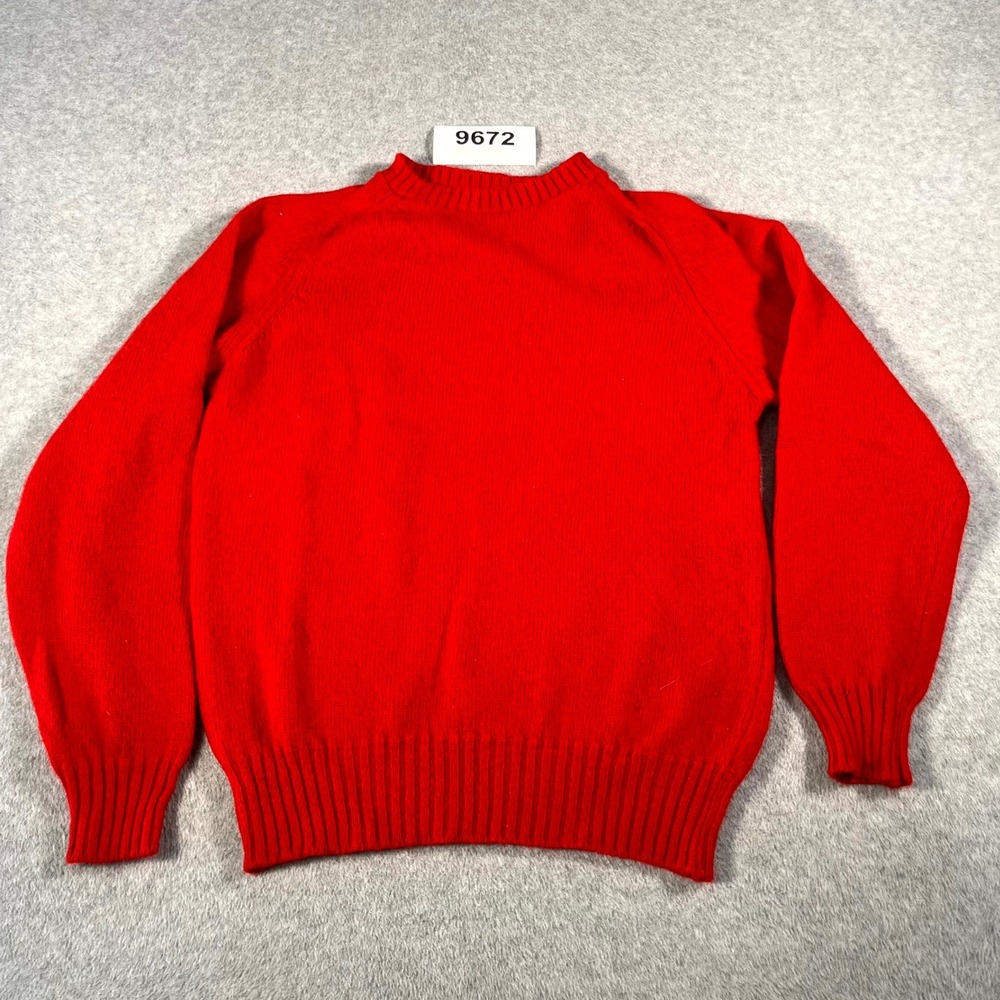 Vintage The Fox Collection Sweater Mens Large Red Tight Knit Wool Crew Neck